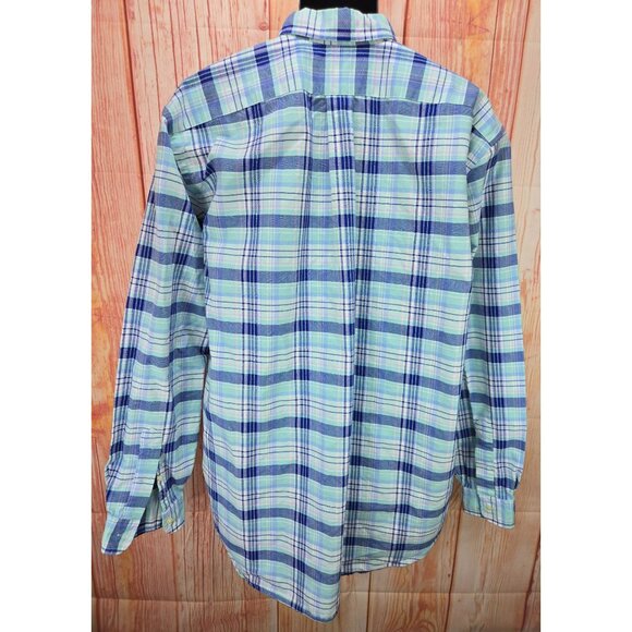 Ralph Lauren Mens XLT Button-Down Plaid Shirt Blue Green Cotton Long Sleeve - Picture 2 of 8